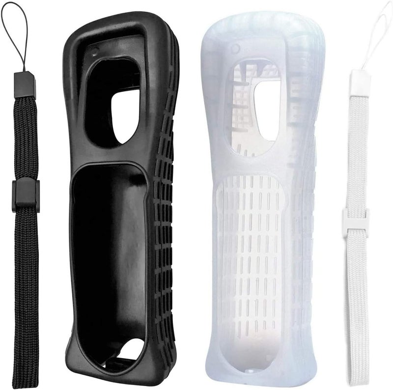 2 x Silicone Skin Case Cover with Wrist Strap for Wii Remote Controller (Black+White)